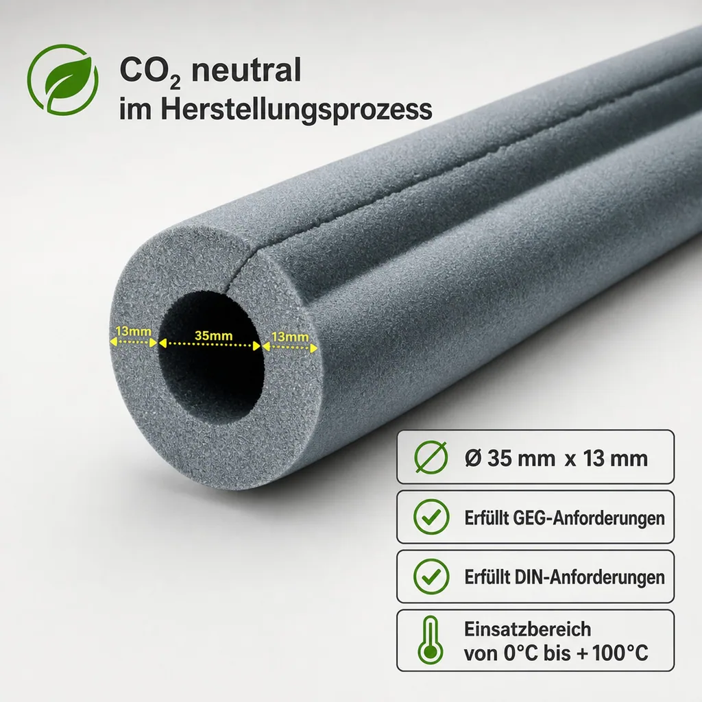 Rohrisolierung, 1m Isolierrohr, Ø 35 mm x 13 mm, Selbstklebend