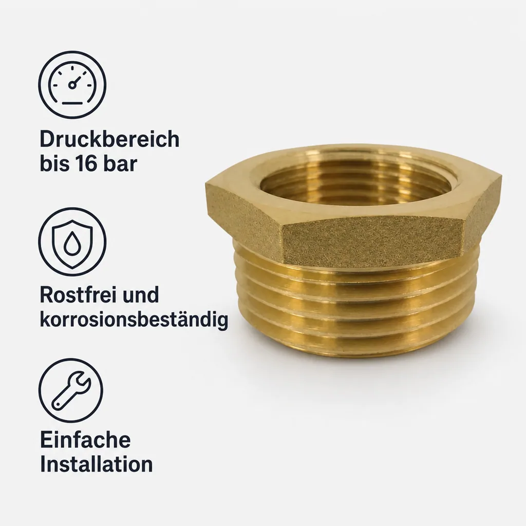 Messing Reduzierstück, Gewindefitting, 1" AG x 1/2" IG