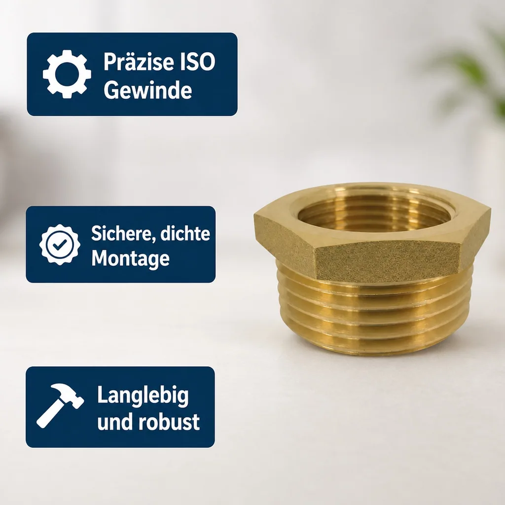 Messing Reduzierstück, Gewindefitting, 1" AG x 1/2" IG