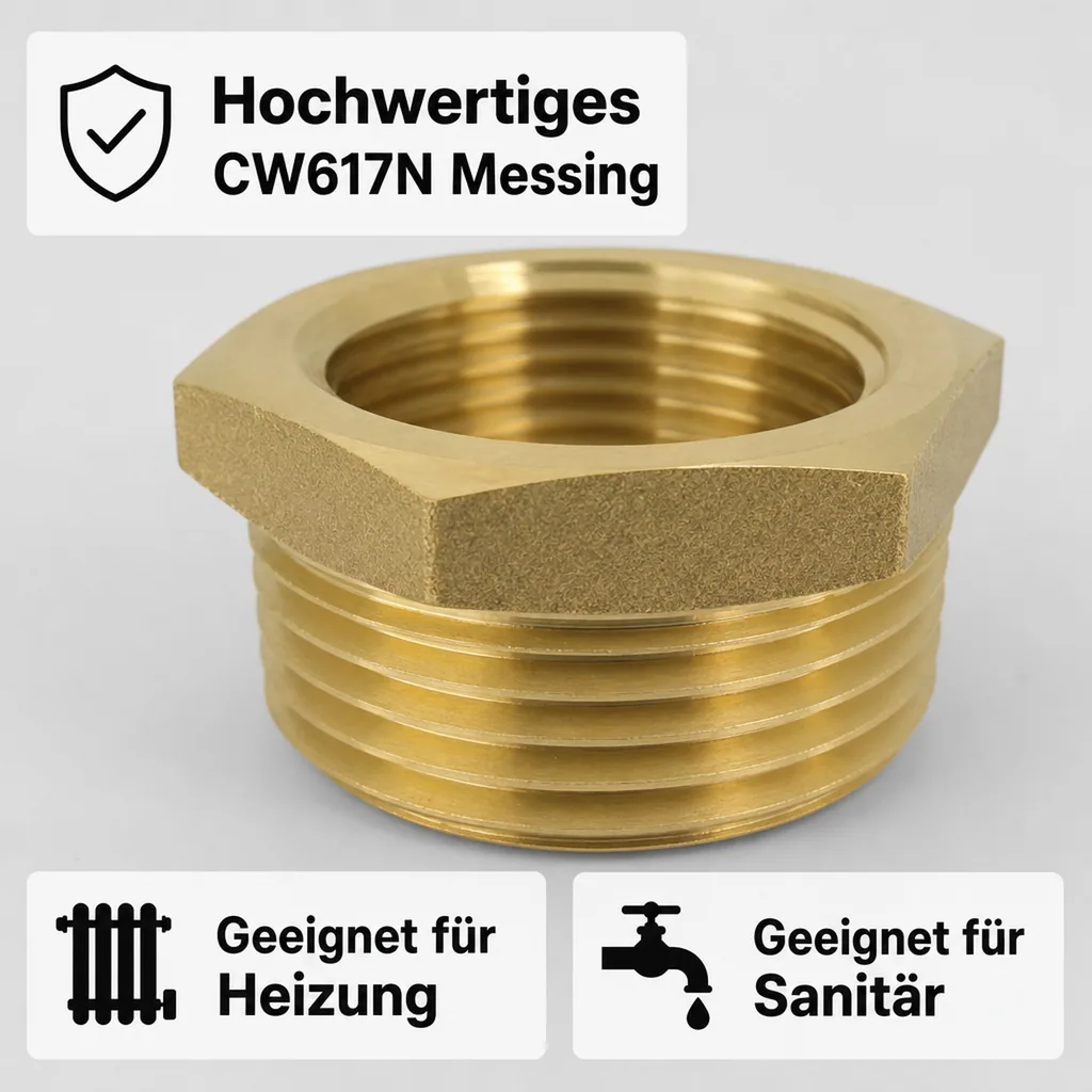 Messing Reduzierstück, Gewindefitting, 1" AG x 1/2" IG
