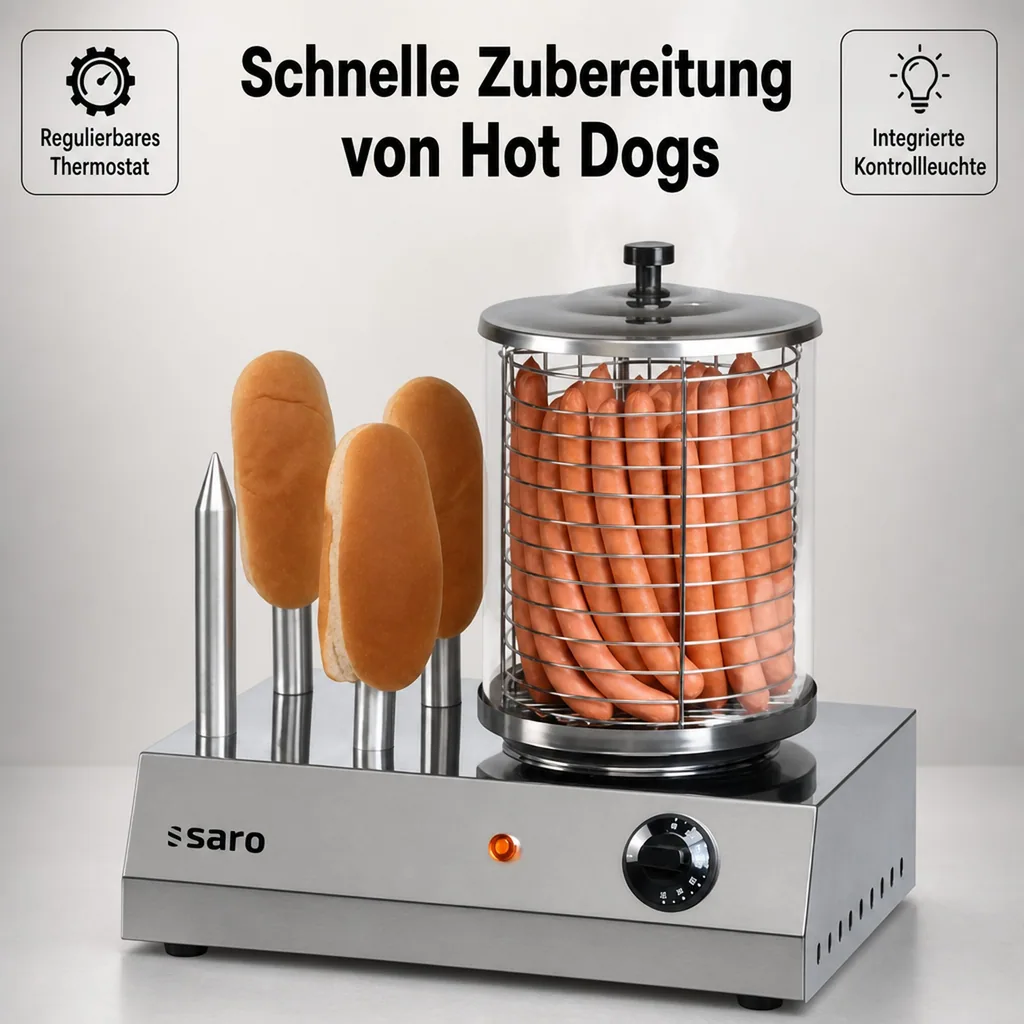 Hot Dog Maker, Bockwurstwärmer, Würstchenwärmer, Hot Dog Steamer - Modell CS-400, Multifunktionaler Edelstahl-Wärmer für perfekte Hot Dogs und mehr