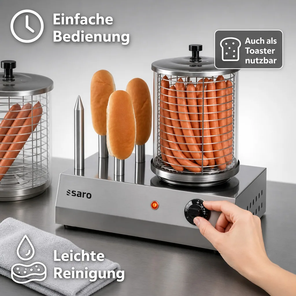 Hot Dog Maker, Bockwurstwärmer, Würstchenwärmer, Hot Dog Steamer - Modell CS-400, Multifunktionaler Edelstahl-Wärmer für perfekte Hot Dogs und mehr
