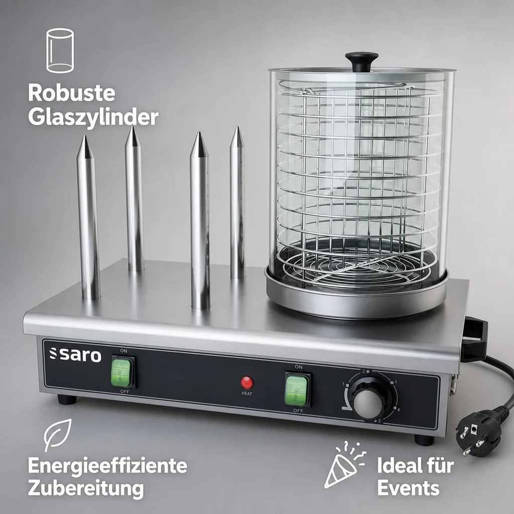 Hot Dog Maker, Bockwurstwärmer, Würstchenwärmer, Hot Dog Steamer - Modell HW 2, Edelstahl