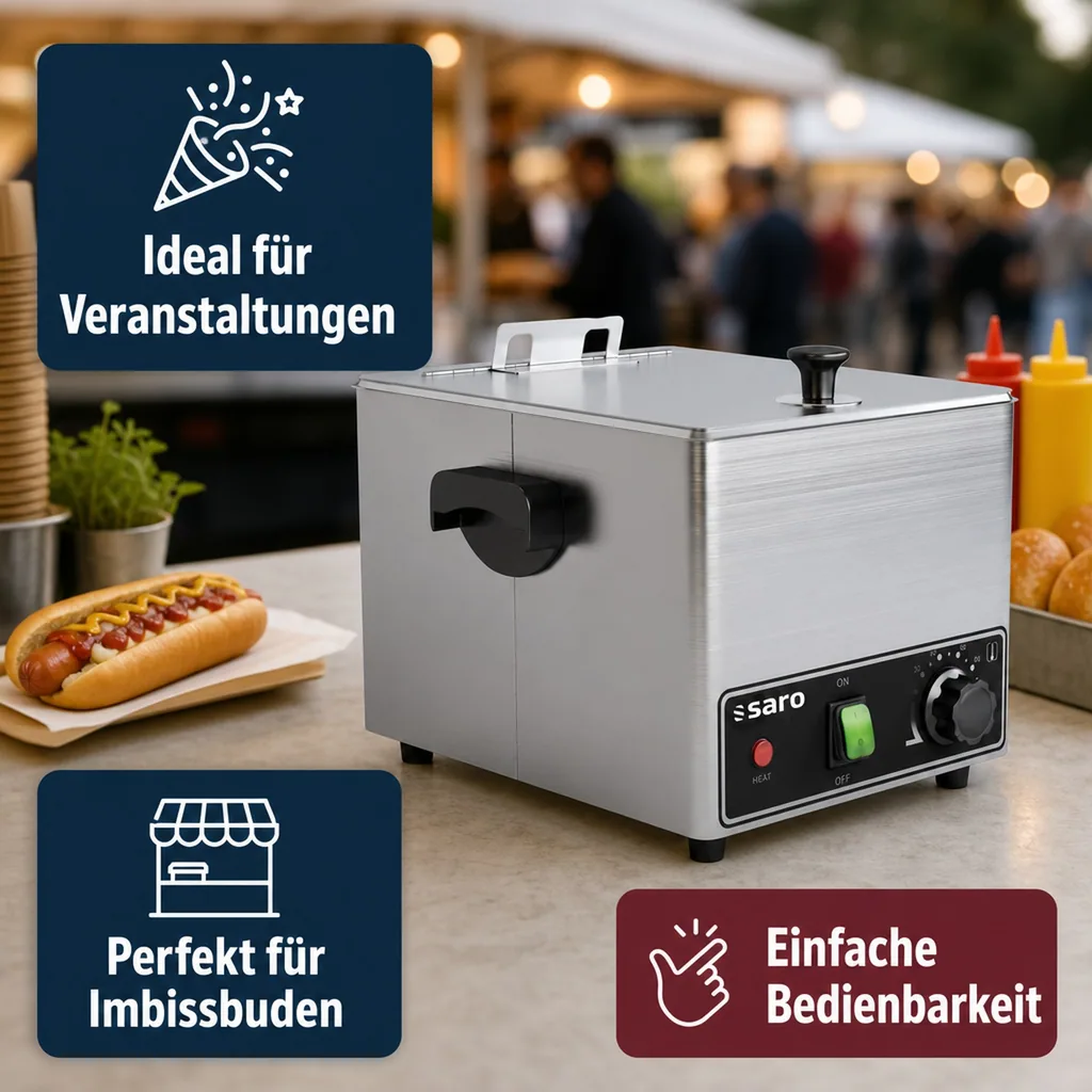 Hot Dog Maker, Hot Dog Maschine, Wurstwärmer - Modell LYRIA, Edelstahl, für schnelle & einfache Hot Dogs