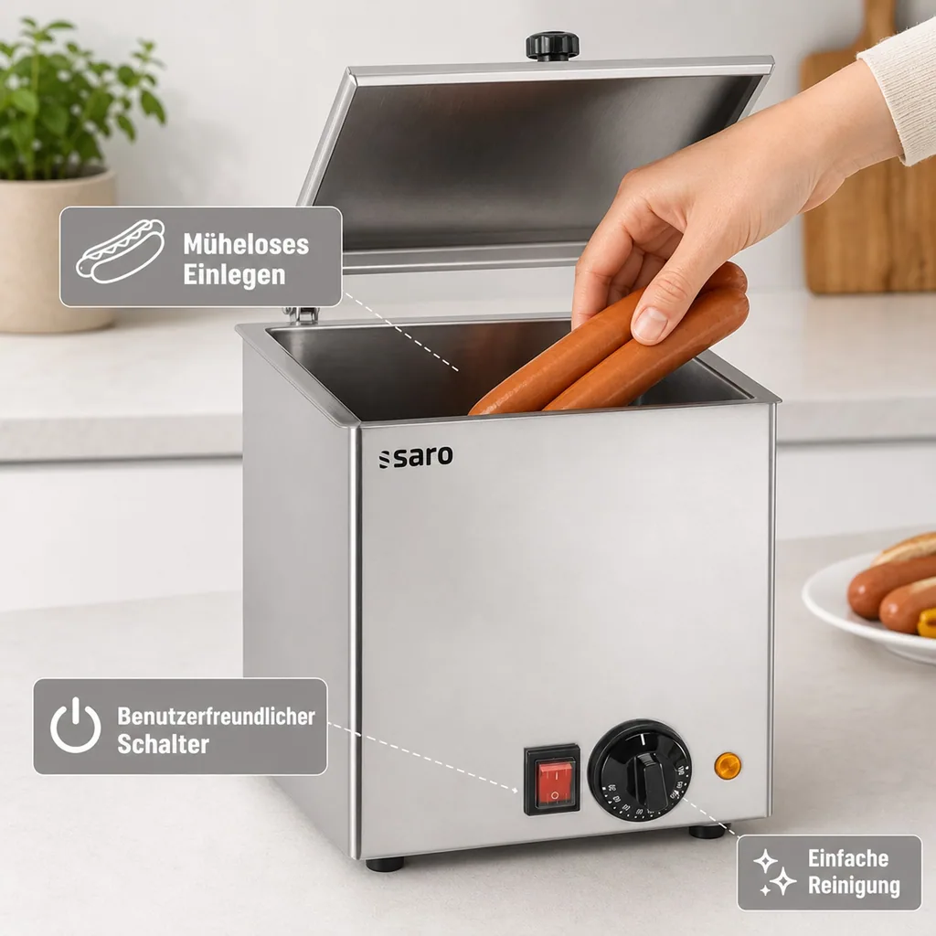 Hot Dog Maker, Bockwurstwärmer, Würstchenwärmer, Hot Dog Steamer - Modell HD 100, Edelstahl