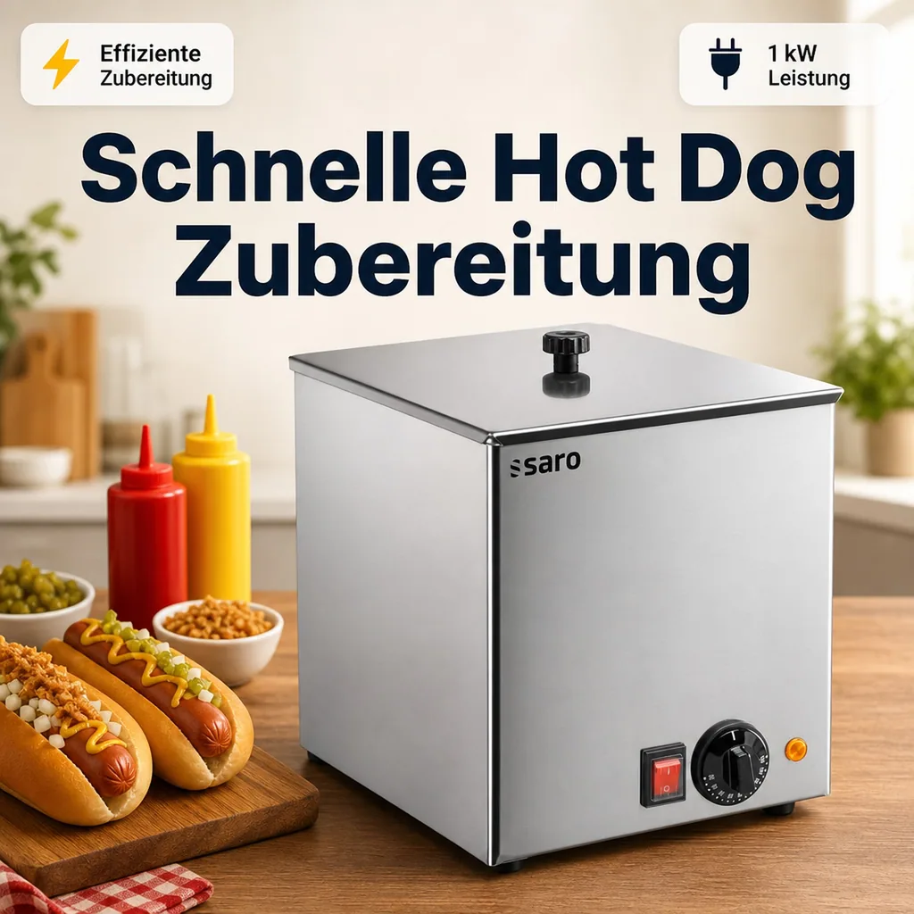 Hot Dog Maker, Bockwurstwärmer, Würstchenwärmer, Hot Dog Steamer - Modell HD 100, Edelstahl