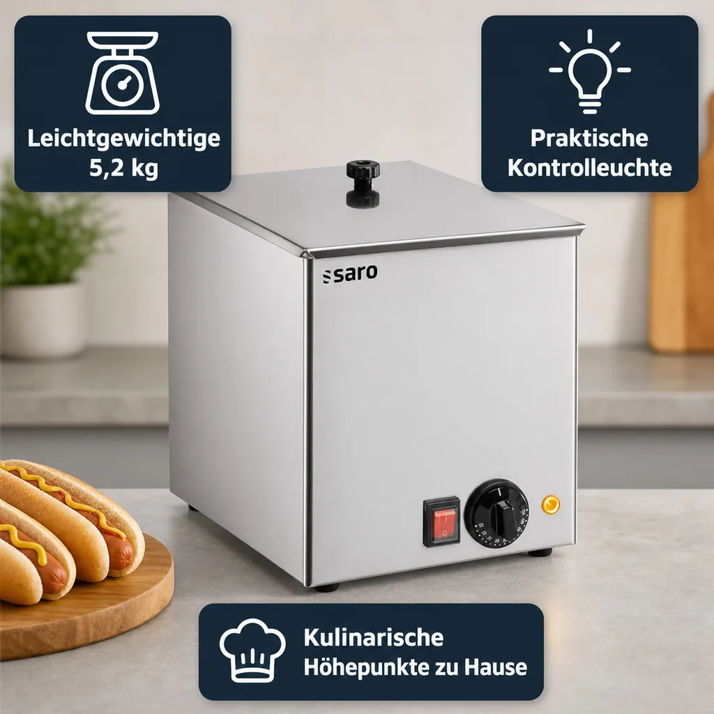 Hot Dog Maker, Bockwurstwärmer, Würstchenwärmer, Hot Dog Steamer - Modell HD 100, Edelstahl