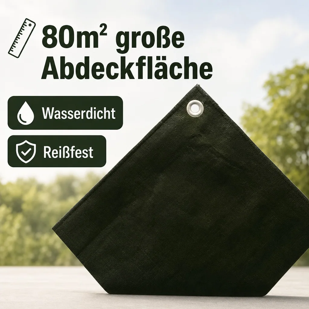 Abdeckplane, 210g/m², 8x10m, grün (80m²), wasserdicht, reissfest, UV-stabil