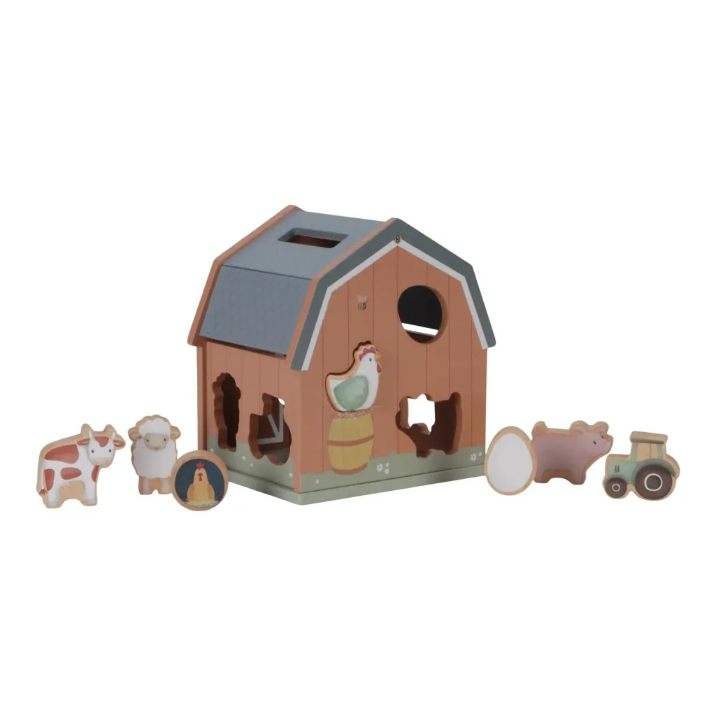 Little Dutch Formensortierspiel, Formen Steckspiel Little Farm - Lernspielzeug aus Holz für Kinder ab 18 Monaten