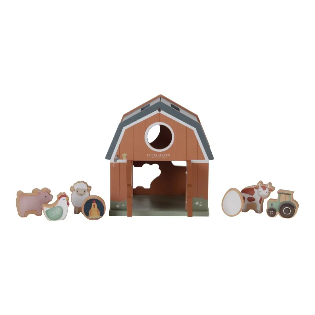 Little Dutch Formensortierspiel, Formen Steckspiel Little Farm - Lernspielzeug aus Holz für Kinder ab 18 Monaten