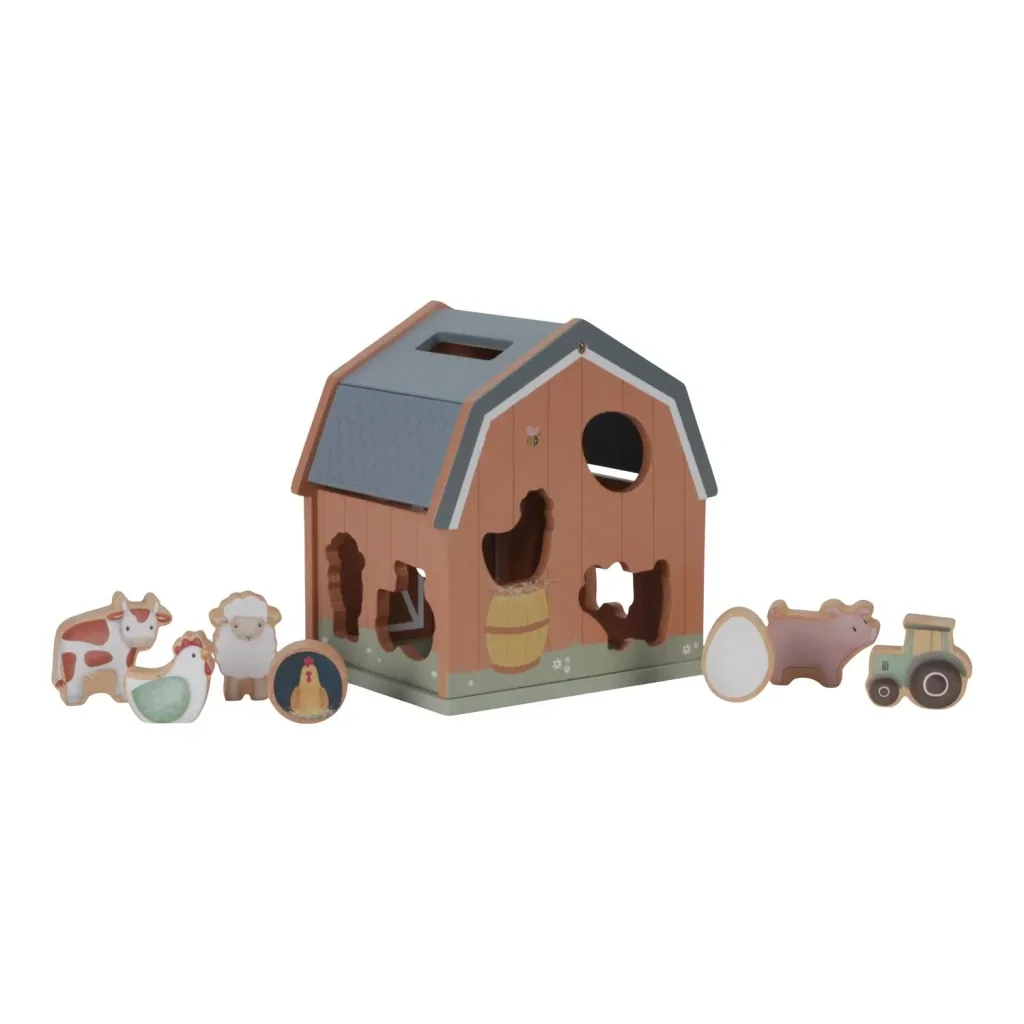 Little Dutch Formensortierspiel, Formen Steckspiel Little Farm - Lernspielzeug aus Holz für Kinder ab 18 Monaten