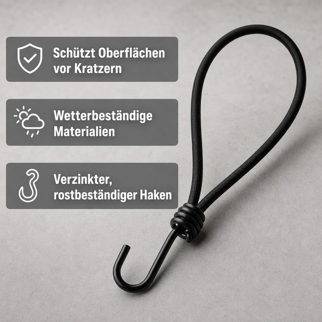 Expanderhaken 6mm x 25cm, Spanngummi Haken, Schwarz
