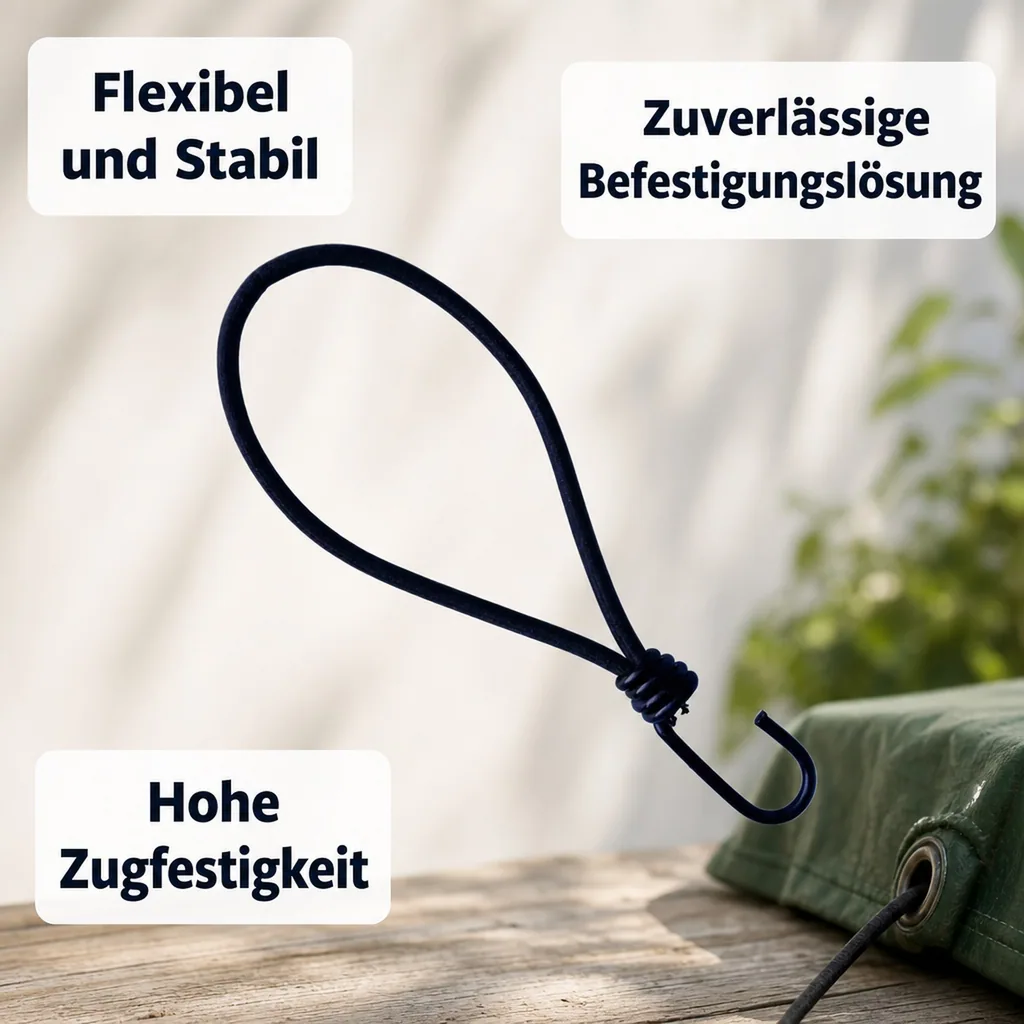 Expanderhaken 6mm x 25cm, Spanngummi Haken, Schwarz