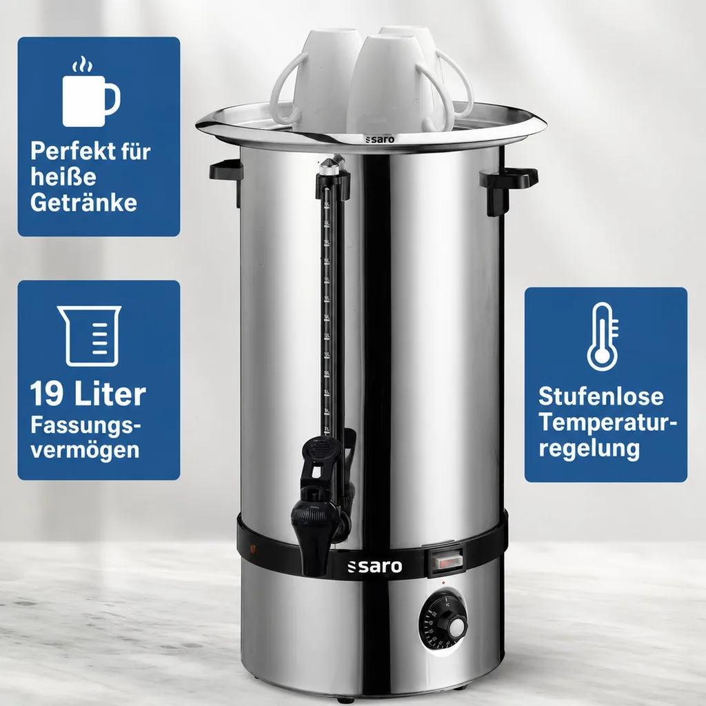 Glühweinkocher, Heißwasserspender, Glühweinwärmer, Glühweinautomat - HOT DRINK, 19 Liter für perfekten Genuss heißer Getränke
