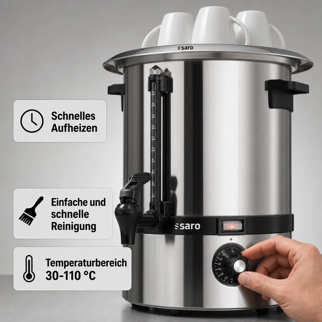 Glühweinkocher, Heißwasserspender, Glühweinwärmer, Glühweinautomat - HOT DRINK, 19 Liter für perfekten Genuss heißer Getränke