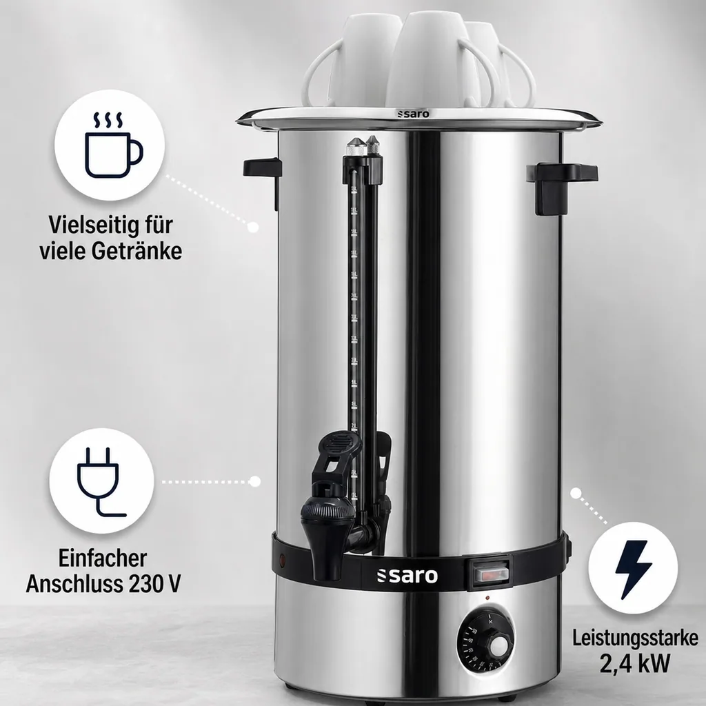 Glühweinkocher, Heißwasserspender, Glühweinwärmer, Glühweinautomat - HOT DRINK, 19 Liter für perfekten Genuss heißer Getränke