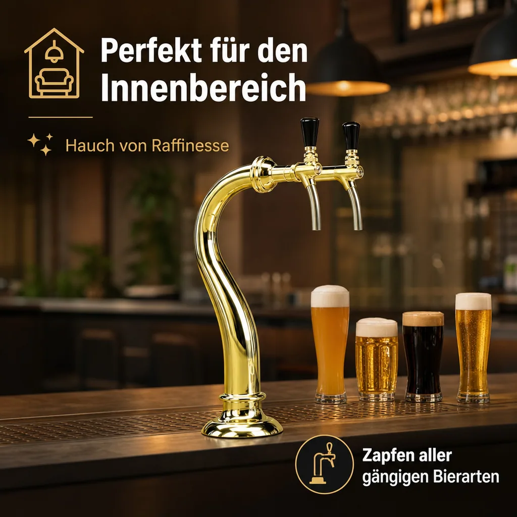 Schanksäule, Bierzapfsäule - Modell Schwanenhals, 2-leitig, Messing