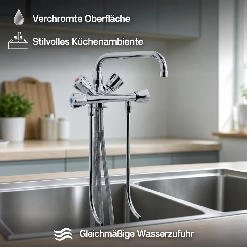 Wasserhahn, Küchenarmatur, Wasserarmatur - Mischbatterie Model „BRUSE“, für 2 Becken Niederdruck