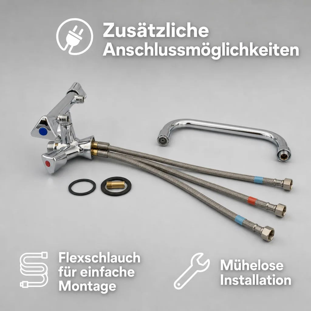Wasserhahn, Küchenarmatur, Wasserarmatur - Mischbatterie Model „BRUSE“, für 2 Becken Niederdruck