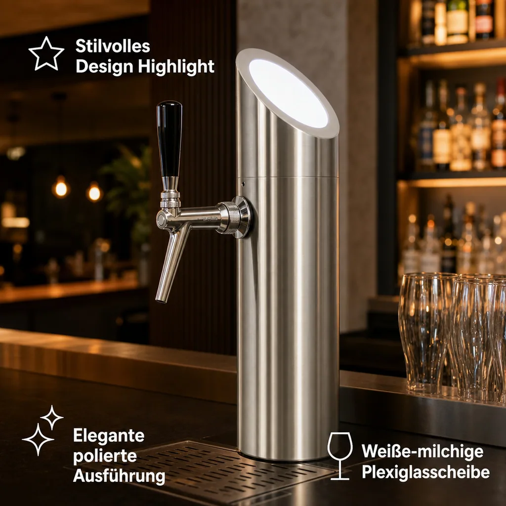 Schanksäule, Bierzapfsäule - Modell „Tower“, mit Beleuchtung, poliert 1-leitig