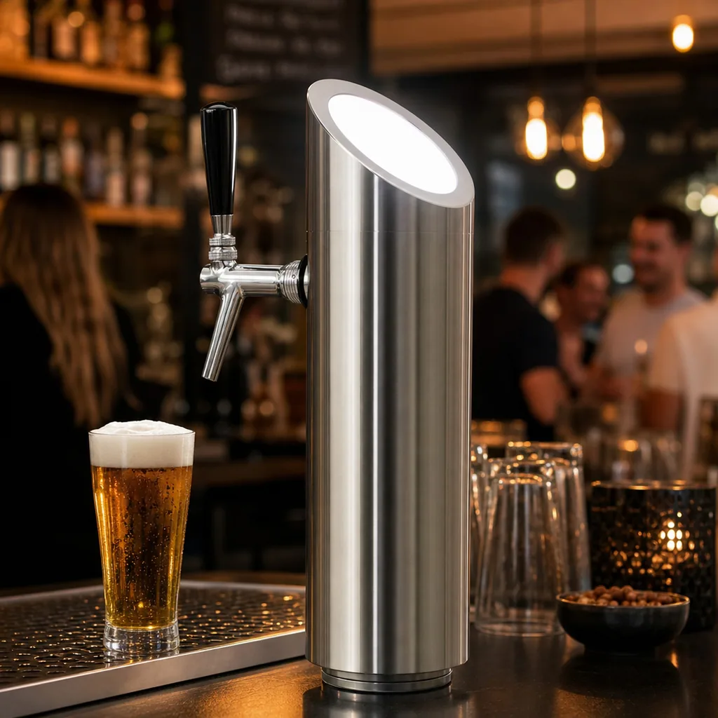 Schanksäule, Bierzapfsäule - Modell „Tower“, mit Beleuchtung, poliert 1-leitig