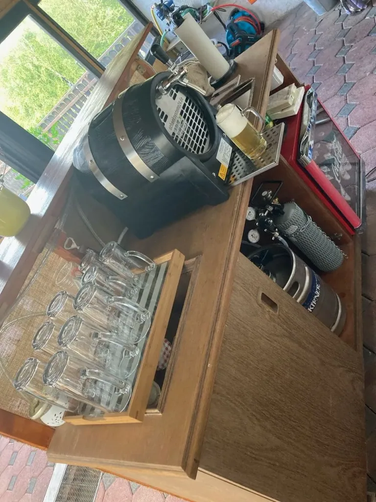 Durchlaufkühler Bier, Durchlaufkühler, Bierzapfanlage, Bierkühler, Trockenkühler, Partyfass - 1-leitig, 60 l/Std, mit Zierringen