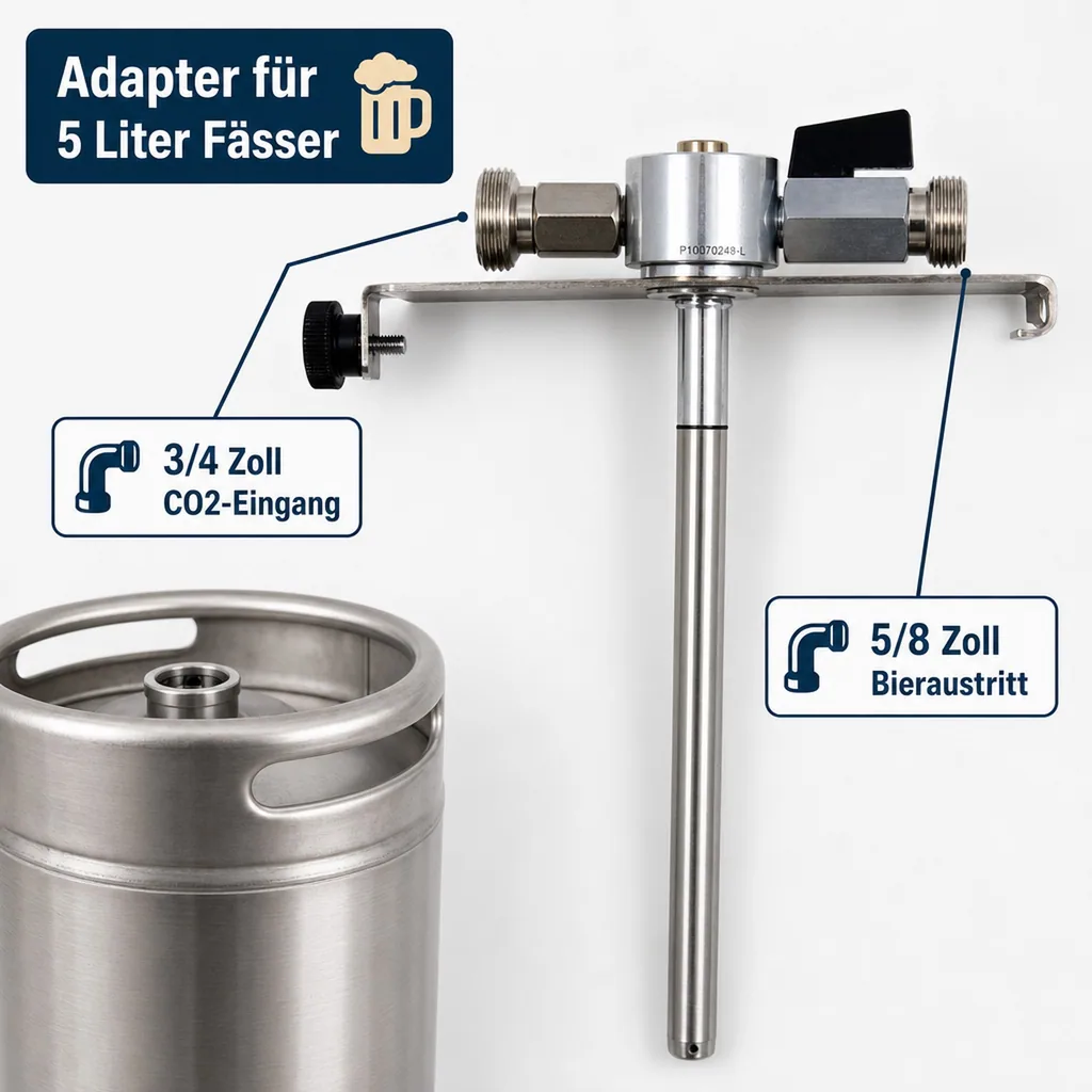 Bierfass-Adapter 5 Liter, hochwertiges Metall mit Bierhahn und Rückschlagventil