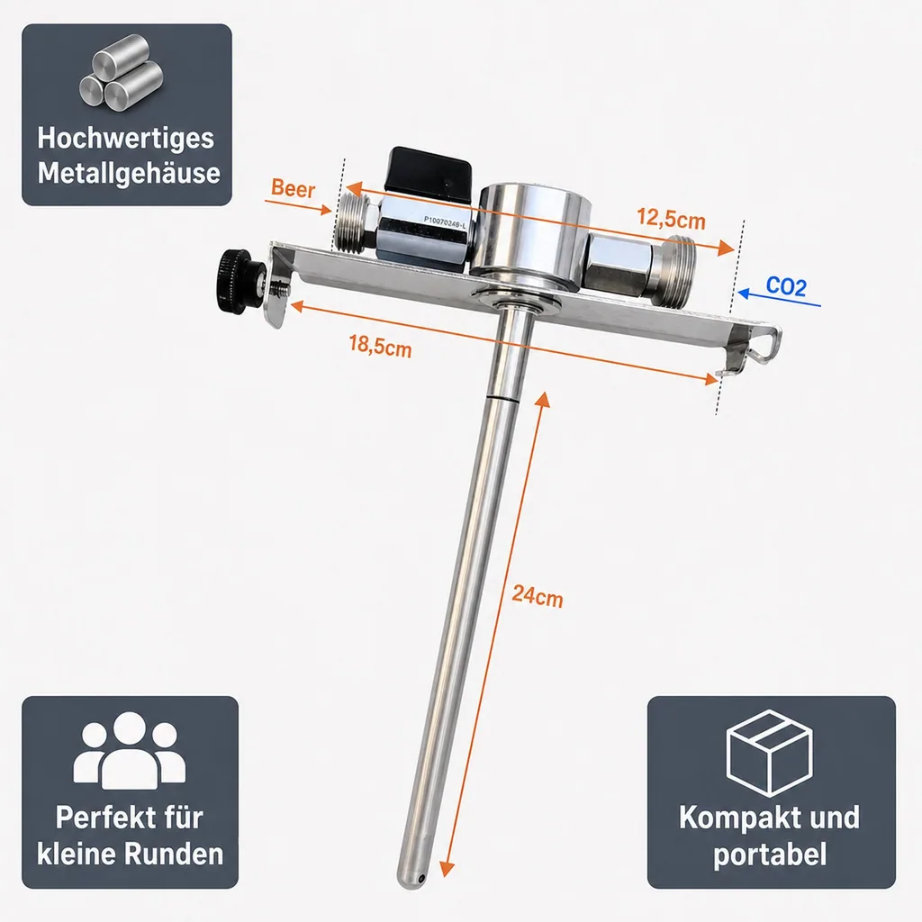 Bierfass-Adapter 5 Liter, hochwertiges Metall mit Bierhahn und Rückschlagventil