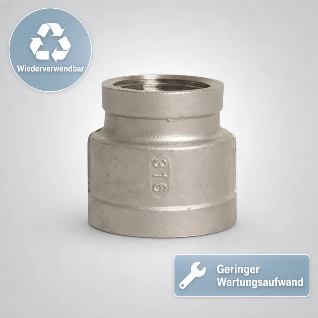 Edelstahl Reduziermuffe, Gewindefitting, 1 1/4" IG x 3/4" IG