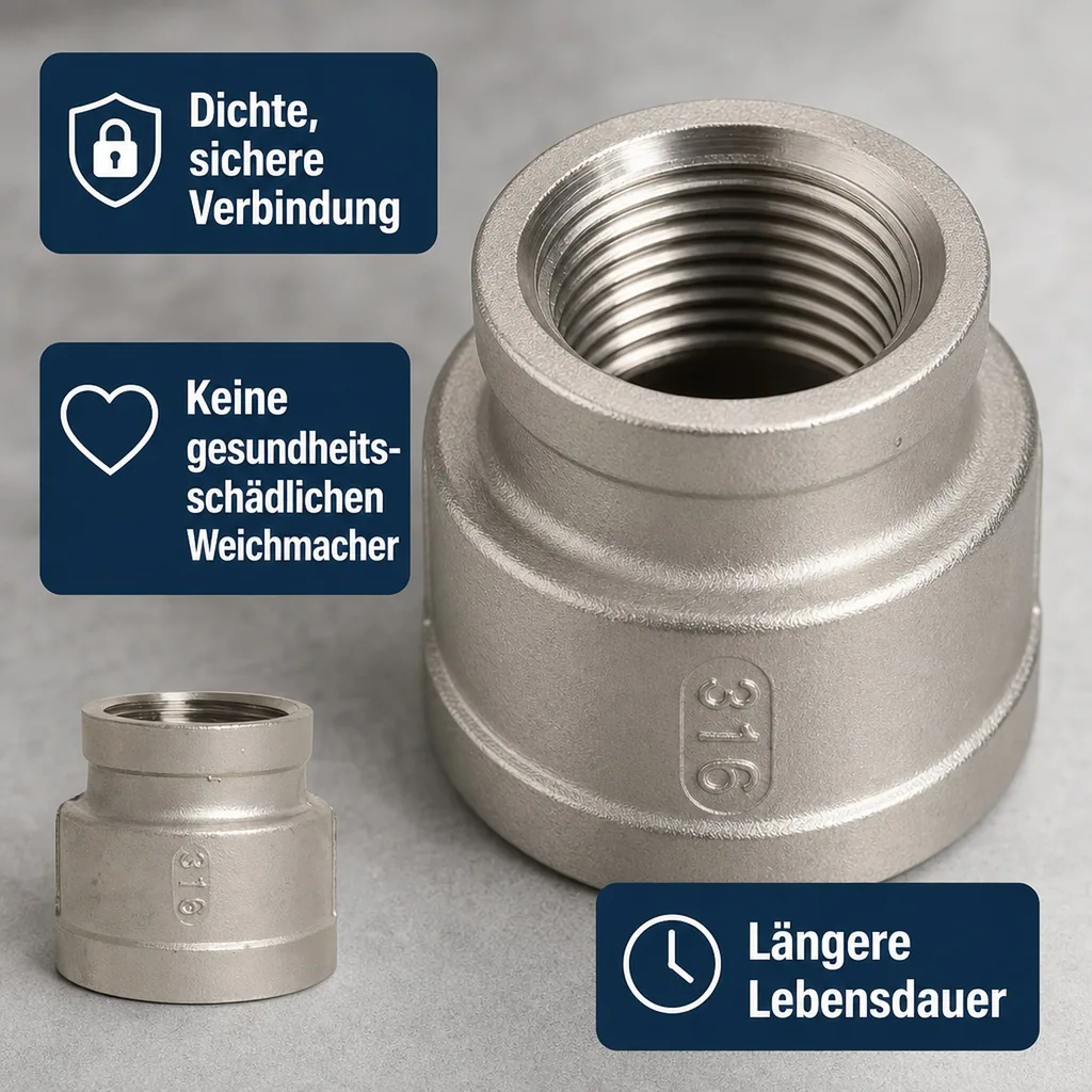 Edelstahl Reduziermuffe, Gewindefitting, 1 1/4" IG x 3/4" IG