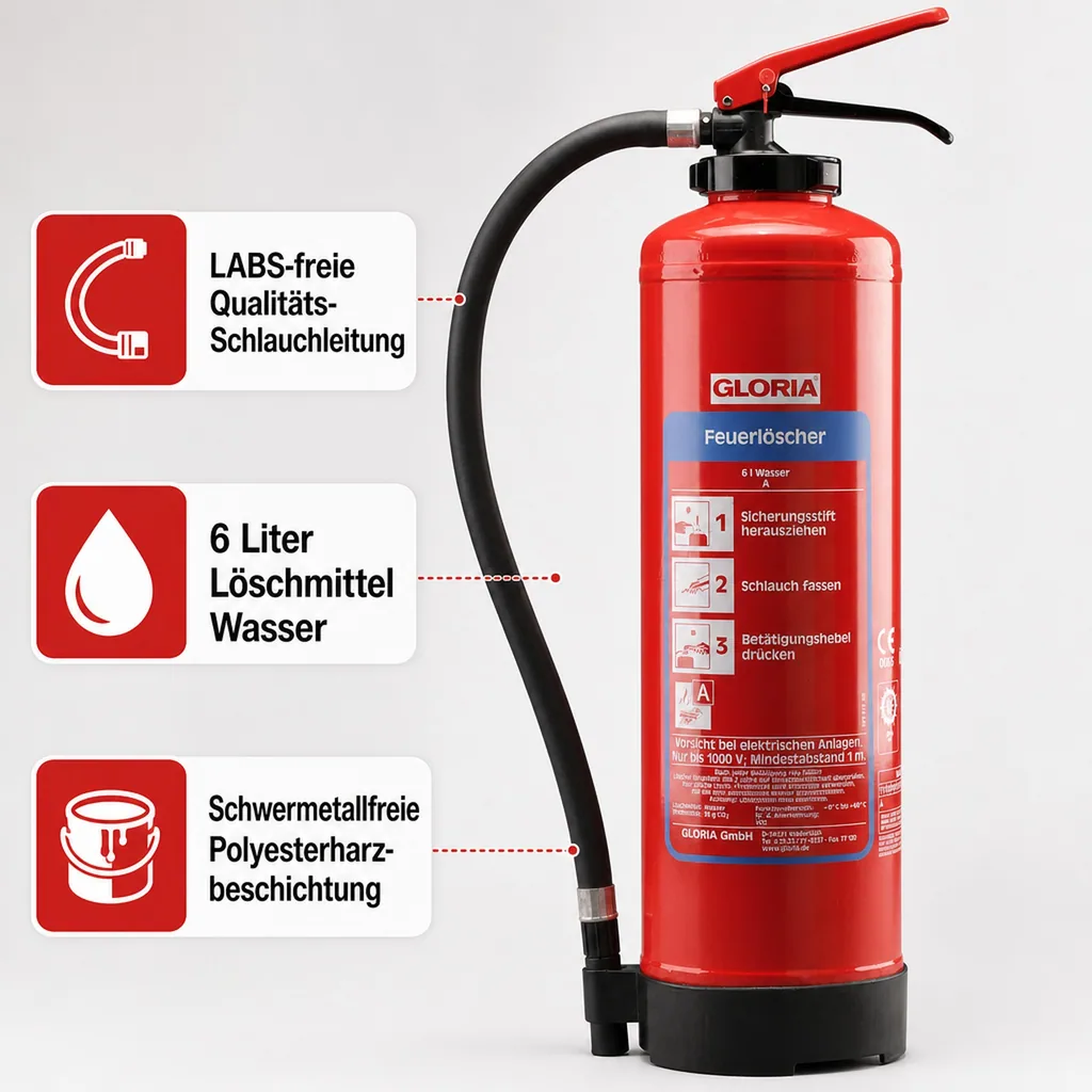 Feuerlöscher, Wasserlöscher W6EASY - Der kompakte und umweltfreundliche Feuerlöscher für die Brandklasse A