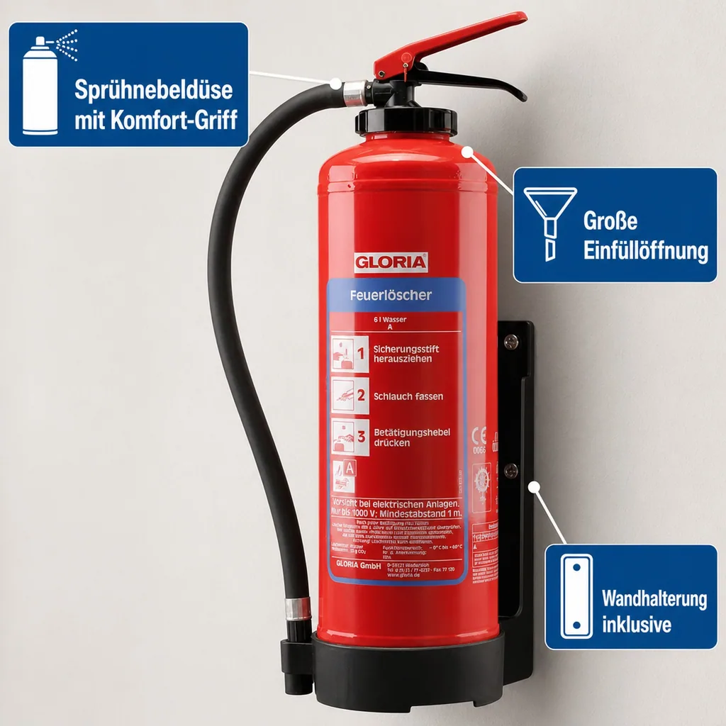 Feuerlöscher, Wasserlöscher W6EASY - Der kompakte und umweltfreundliche Feuerlöscher für die Brandklasse A
