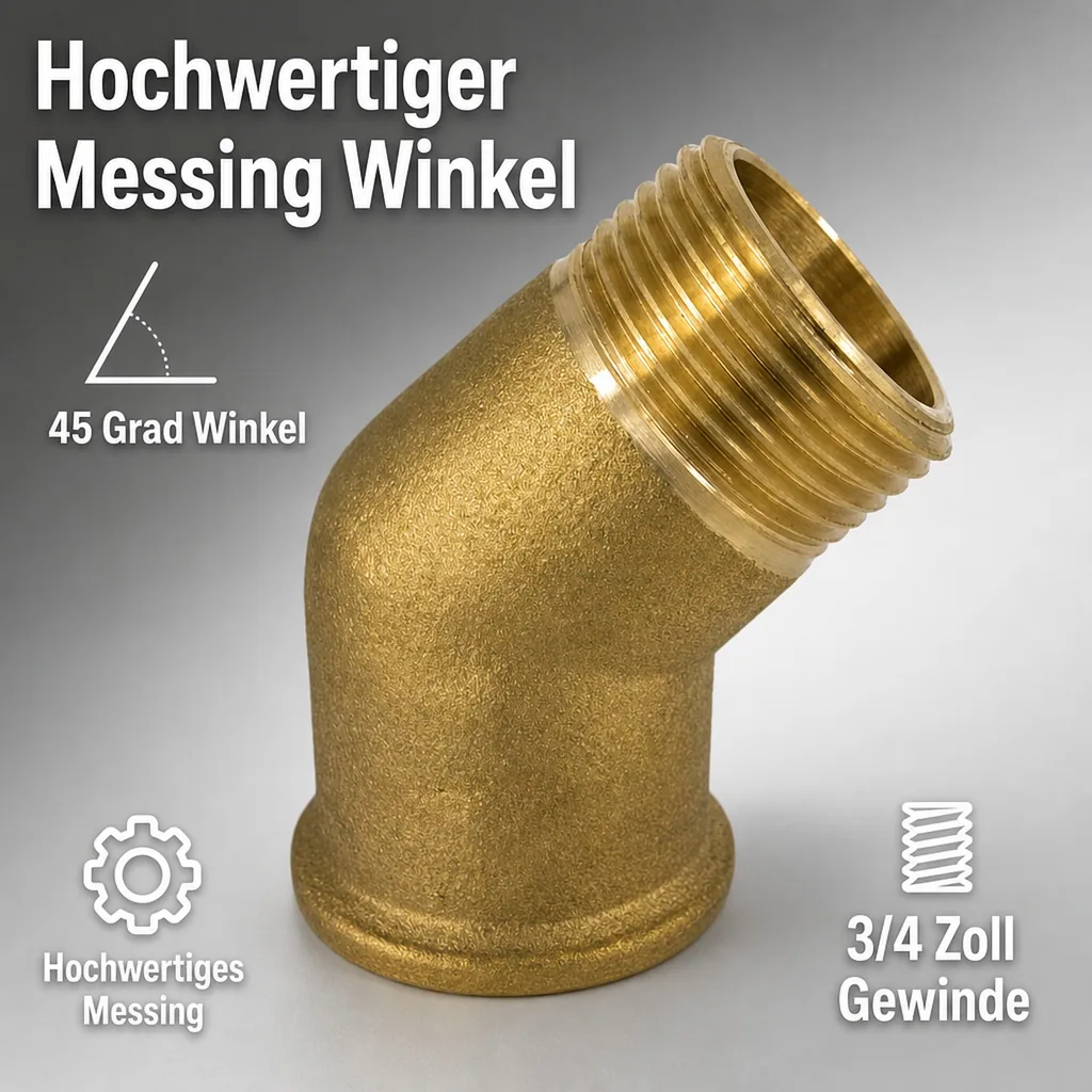 Messing Winkel 45 Grad, Gewindefitting, 3/4 Zoll IG/AG
