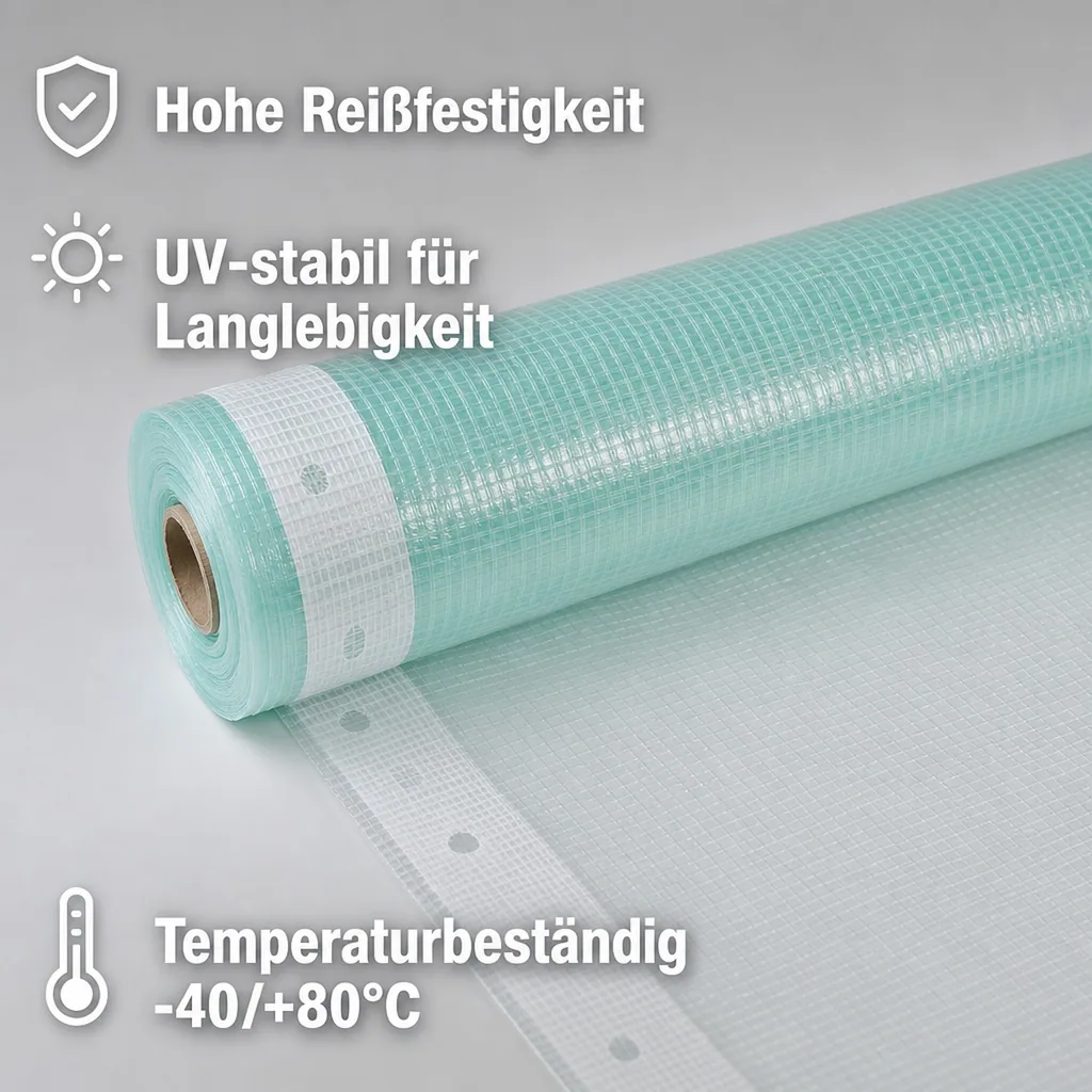 Gitterfolie, Gewächshausfolie, transparent, UV-stabil, wasserdicht
