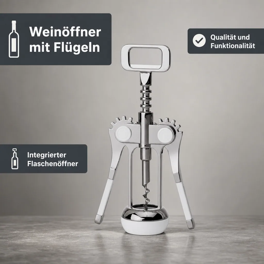 Korkenzieher, Weinöffner - Estrella, mit flügeln und flaschenöffner, 19 cm