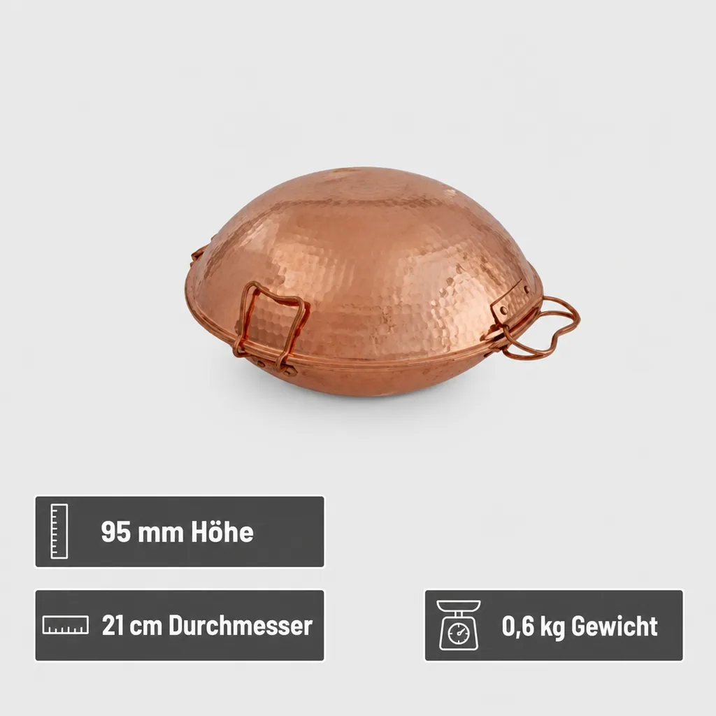 Cataplana - Kupfer, für die Zubereitung von Fisch, Fleisch und Meeresfrüchten, 21cm