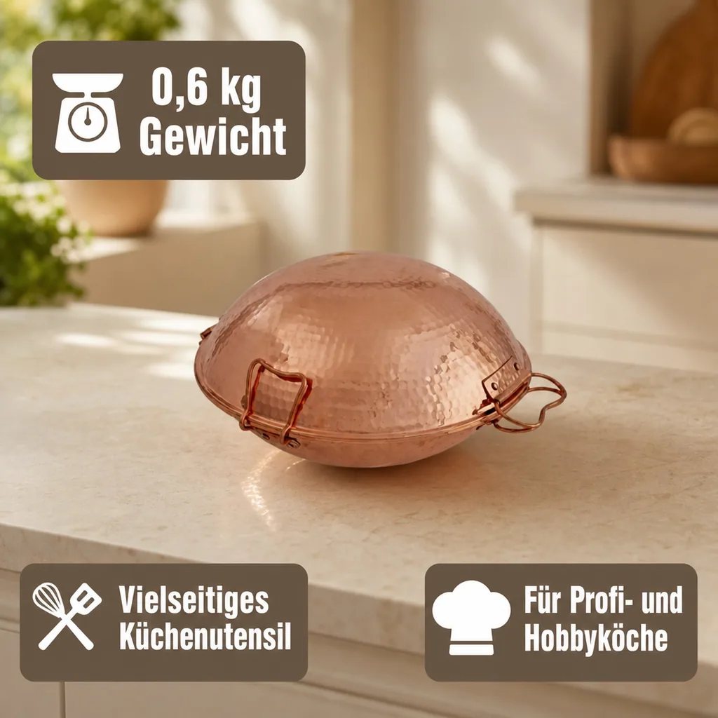 Cataplana - Kupfer, für die Zubereitung von Fisch, Fleisch und Meeresfrüchten, 21cm