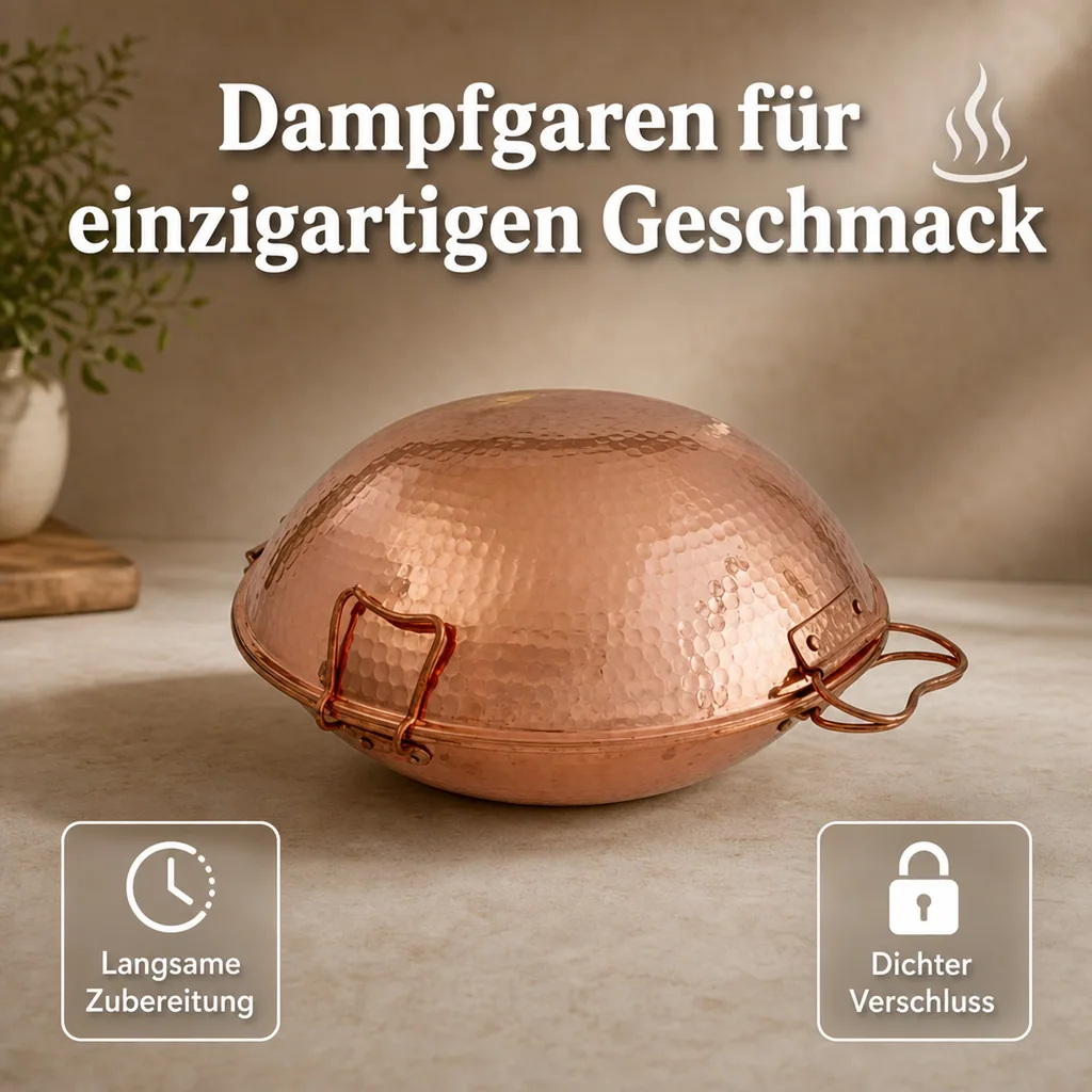 Cataplana - Kupfer, für die Zubereitung von Fisch, Fleisch und Meeresfrüchten, 21cm