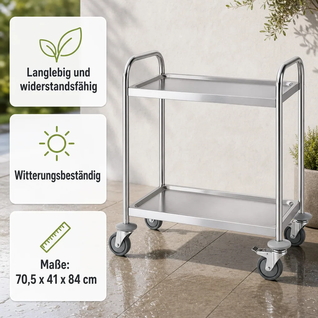 Servierwagen mit 2 Borden, 70,5x41x84 cm, Edelstahl