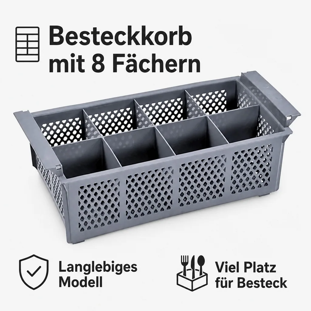 Besteckkorb, Spülmaschinenkorb mit 8 Fächern - 42,5 x 20,5 x 15 cm