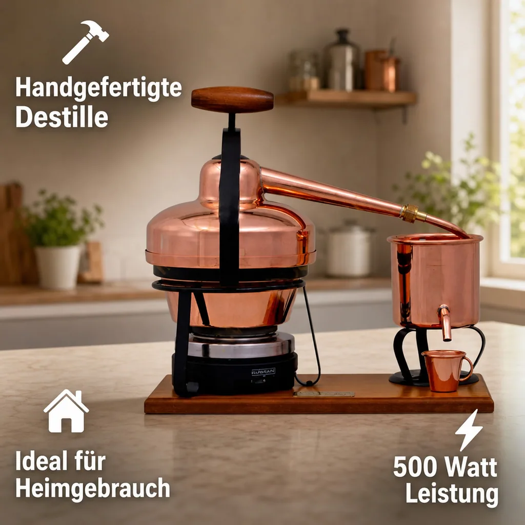 Destille, Destilliergerät, Destillationsapparatur - Premium, mit Elektrischer Kochplatte, 1,25L