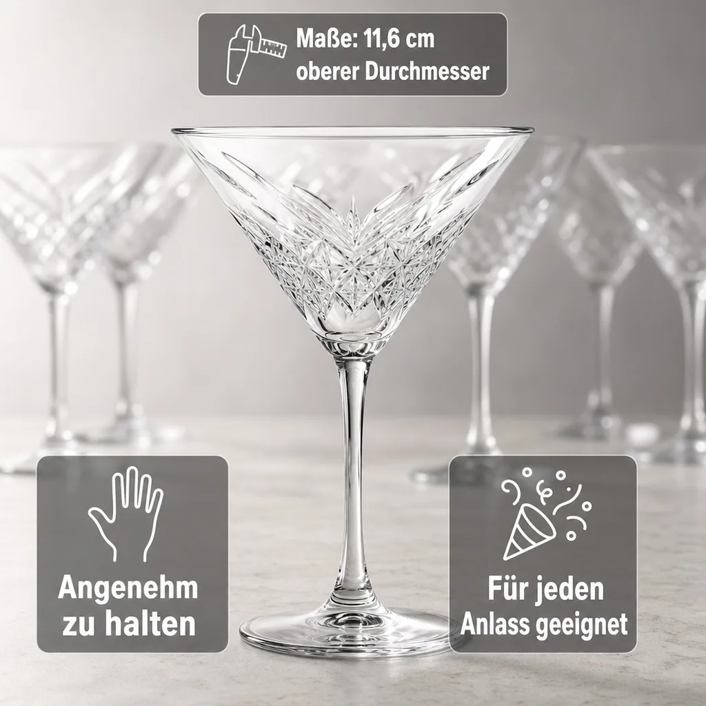 Cocktailgläser, Trinkgläser - 12er-Set, Timeless, 230 ml - Robust & Elegant | Ideal für Partys & Events