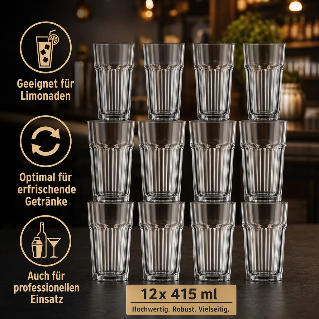 Longdrinkgläser, Trinkgläser 12er-Set - Casablanca, 415 ml