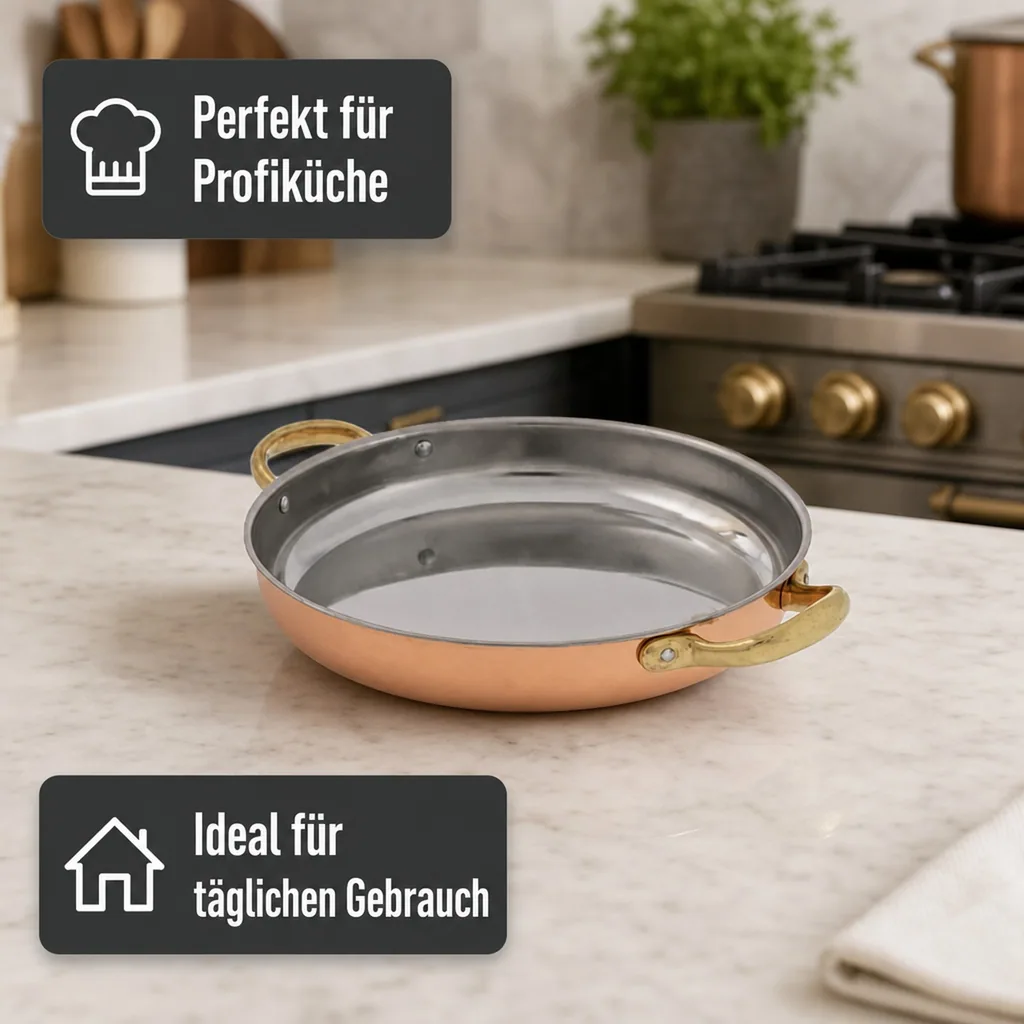 Bratpfanne, Kupferpfanne mit Griffen - aus Kupfer und Messing, 16cm