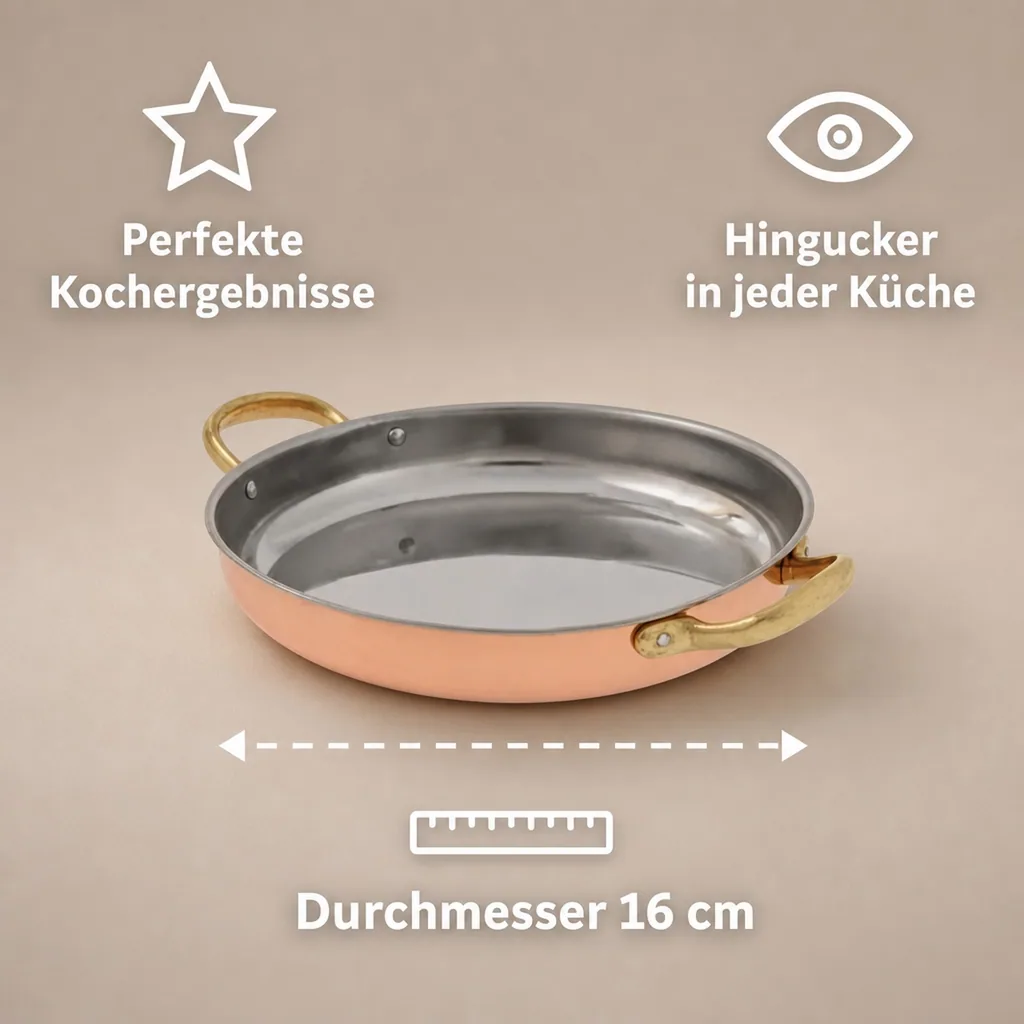 Bratpfanne, Kupferpfanne mit Griffen - aus Kupfer und Messing, 16cm