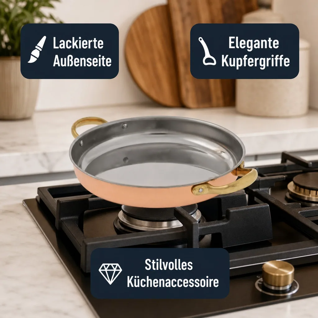 Bratpfanne, Kupferpfanne mit Griffen - aus Kupfer und Messing, 16cm