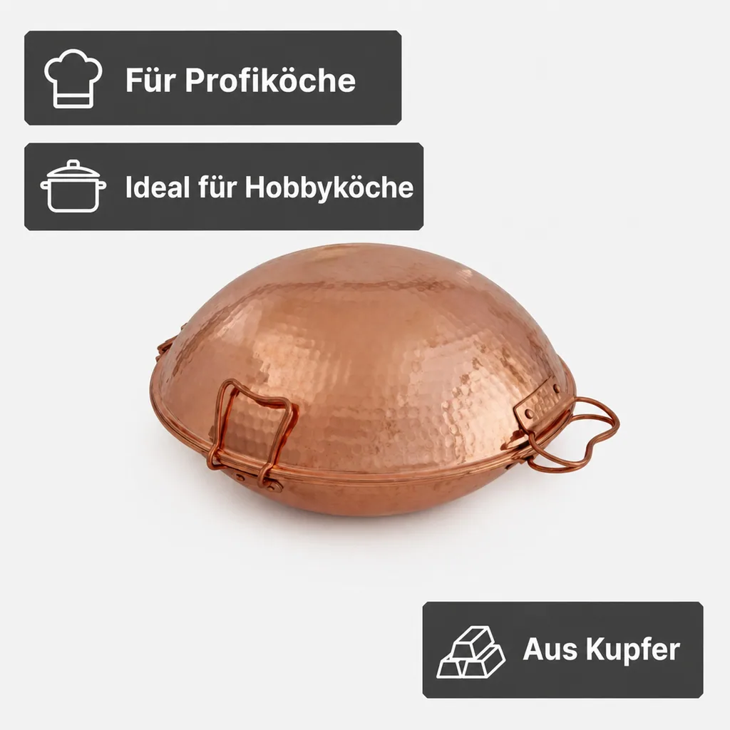 Cataplana - Kupfer, für die Zubereitung von Fisch, Fleisch und Meeresfrüchten, 30cm