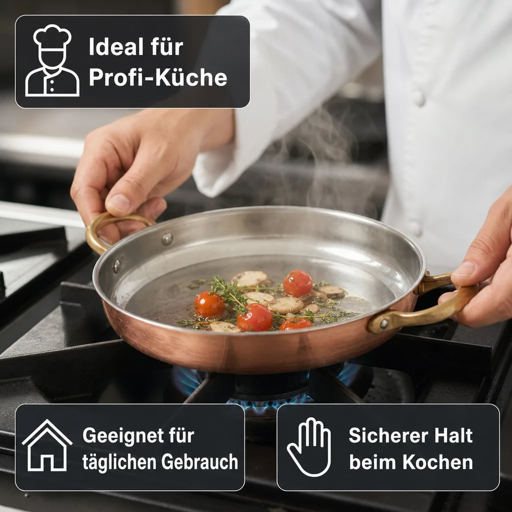 Bratpfanne, Kupferpfanne mit Griffen - aus Kupfer und Messing, 20cm