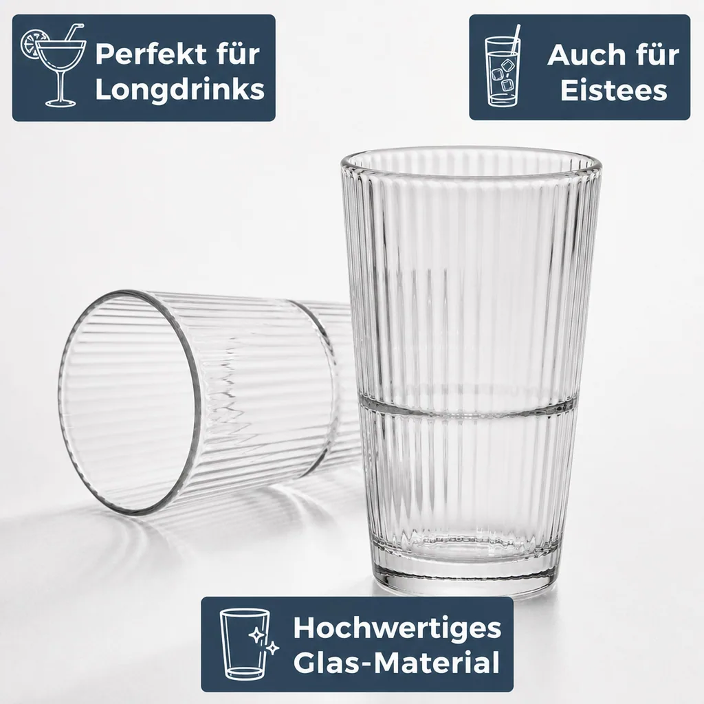Longdrinkgläser, Trinkgläser 6er-Set - Grande Sunray, 295 ml