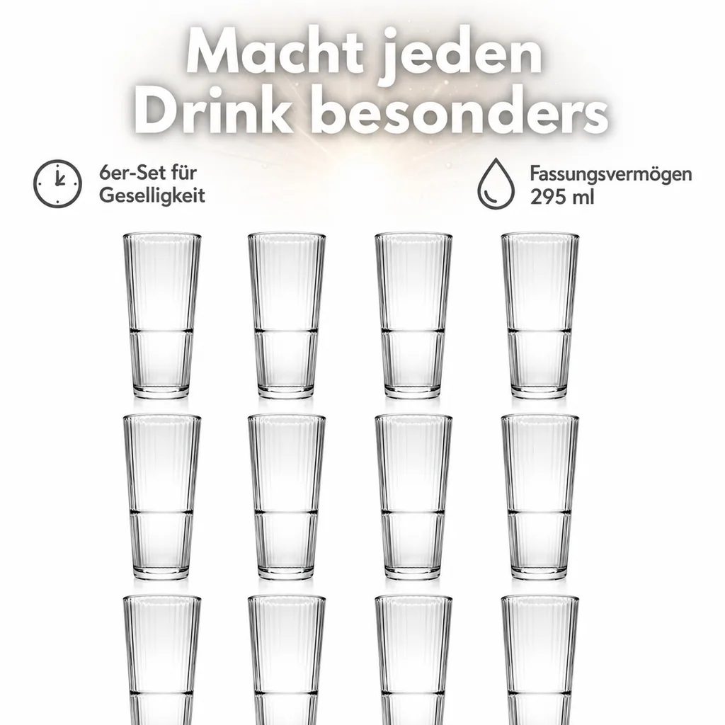 Longdrinkgläser, Trinkgläser 6er-Set - Grande Sunray, 295 ml